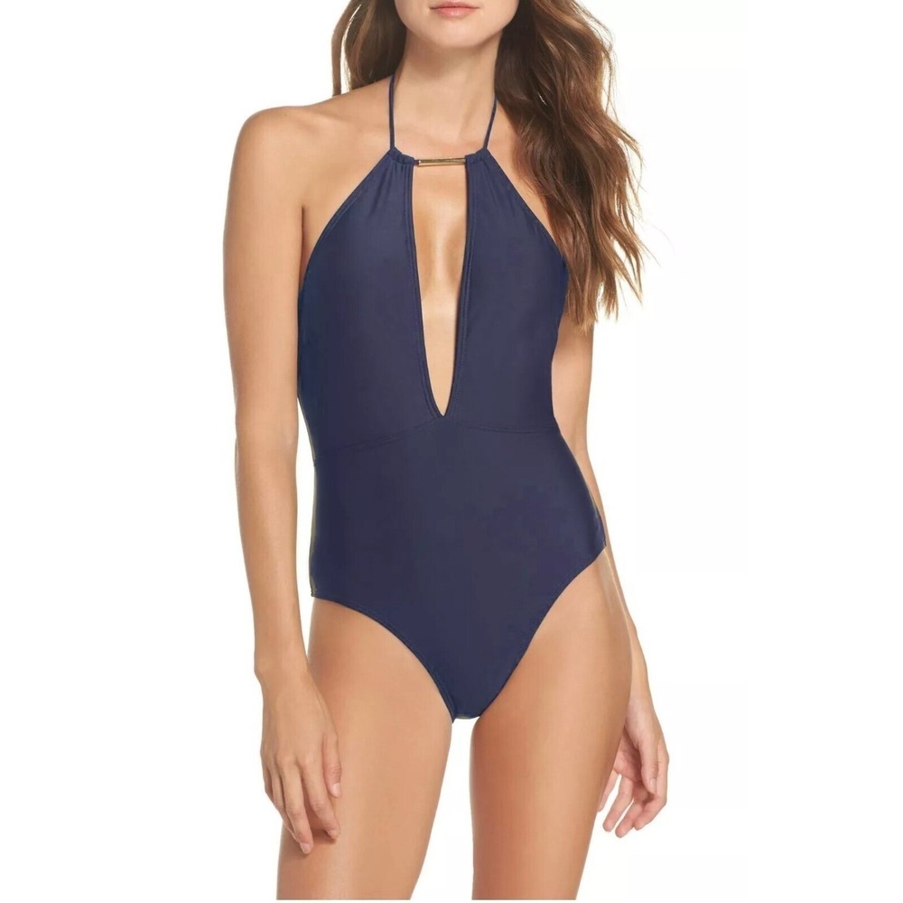 Ted Baker London‎ Navy Halter Plunge One Piece Swimsuit 10 NWT Coastal Resort